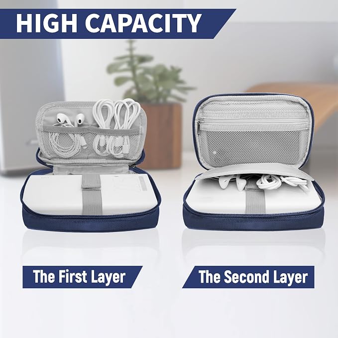 Lcsmaokin Travel Cable Organizer Bag Pouch Electronic Accessories Carry Case Portable Waterproof All-in-One Storage Bag for Cable,Charger, Phone, Hard Drive，SD Card-Navy Blue - Image 3
