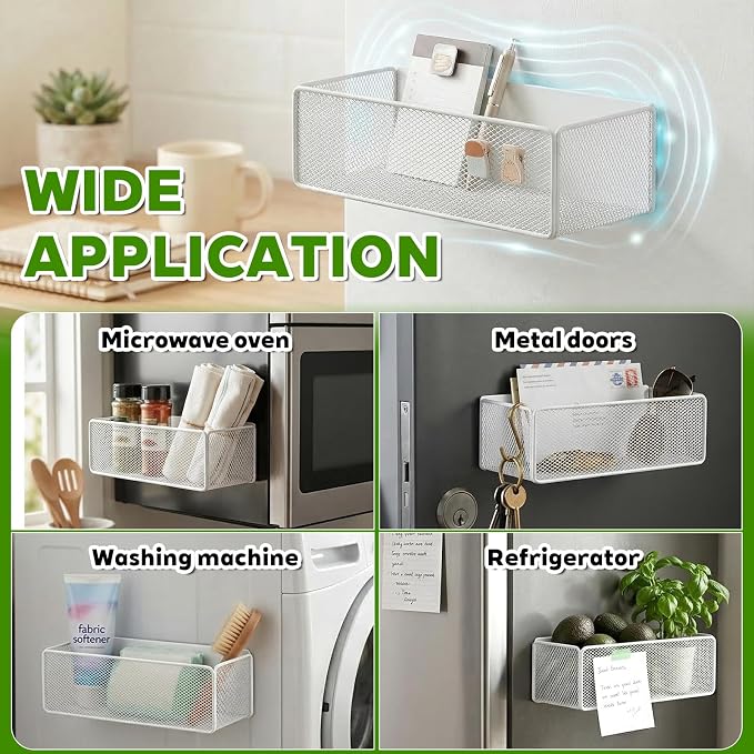 2 Pcs Magnetic Basket For Fridge | Kitchen Magnetic Storage Bin Box Containers Locker Organizer for Pegboard Refrigerator Kitchen Home Whiteboard(White) - Image 6