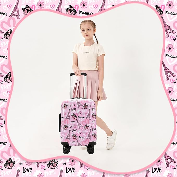 Kid's Luggage Set 5 Piece Suitcase Set 16" Hardside Luggage with Spinner Wheels Girls Carry on Toddler Travel Rolling Suitcase with Neck Pillow Airline Approved - Image 6