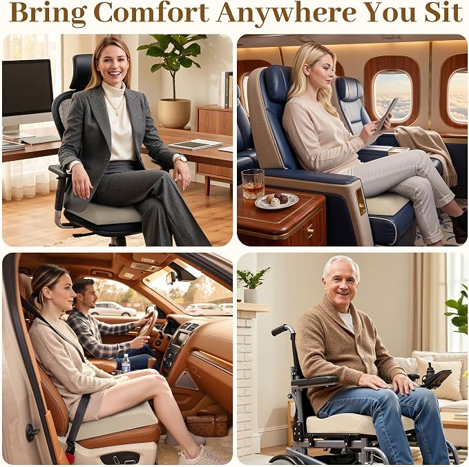 TranquilRelax 2XL Memory Foam Seat Cushion for Office Chair, 3.7-Inch, Khaki - Image 6