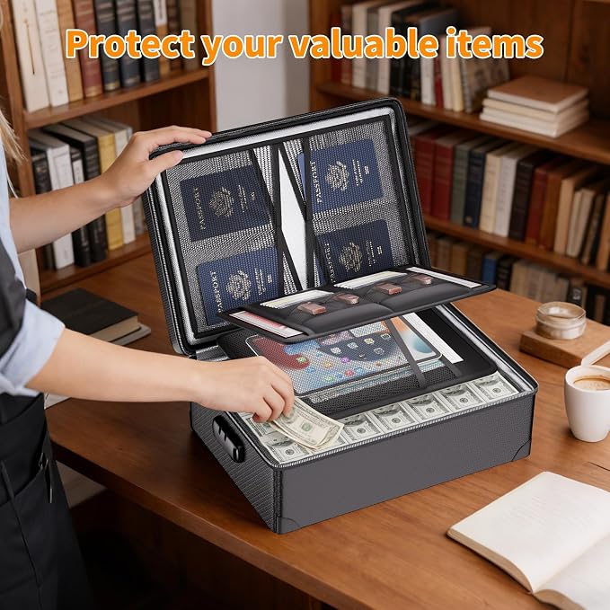 DocSafe Fireproof Document Box with Lock - 12 Layers Heat Insulated, Black | File Organizer Hard Case Safe Box with Fireproof Zipper, Home Safe Protects Important Documents, Passport, Cash - Image 8