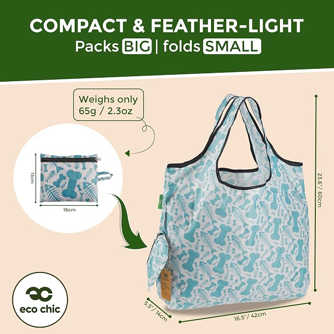 ECO CHIC Foldable Reusable Large Recycled Grocery Bags Lightweight Shopping Tote Bags with Storage Pouch - Collection of 4 bags - Image 4