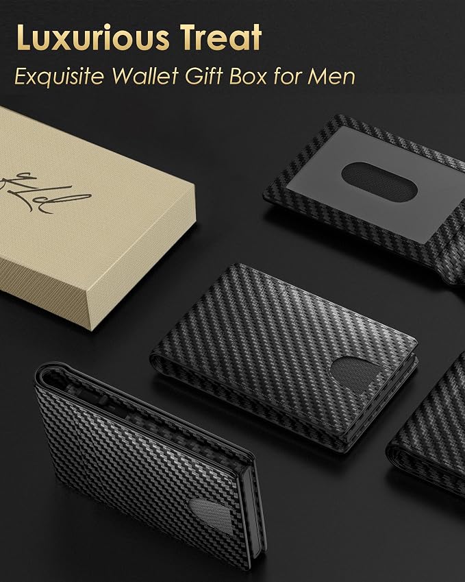 2026 Wallet for Men - RFID Blocking [Functional & Practical] Bifold Slim Minimalist Credit Card Holder Pop Up Wallet Metal Case with Cash Slot, Front Pocket with ID Window, Gift Boxed (Carbon Fiber) - Image 6