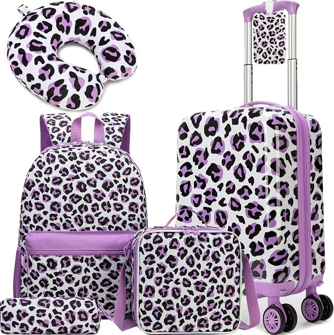 Kid's Hardshell Luggage Sets 5 Piece Rolling Suitcases with Wheels for Girls Women 16 '' Carry on Luggage Toddler Travel Suitcase Set by Unknown