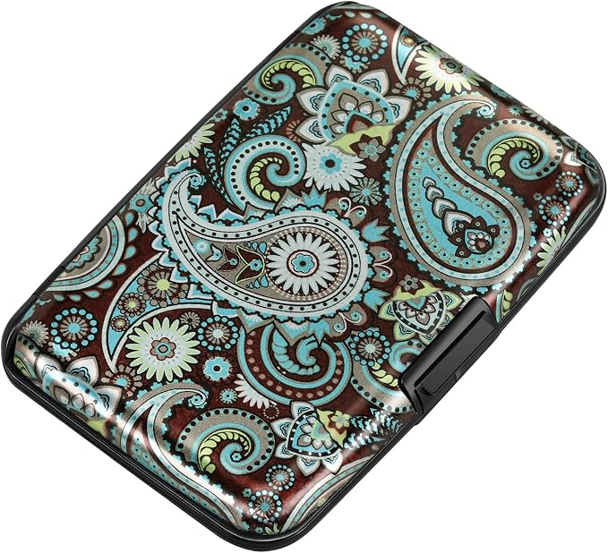 Mini RFID Aluminum Wallet Credit Cards Holder Business Card Case Metal ID Case for Men Women (Blue flower) by ELFISH