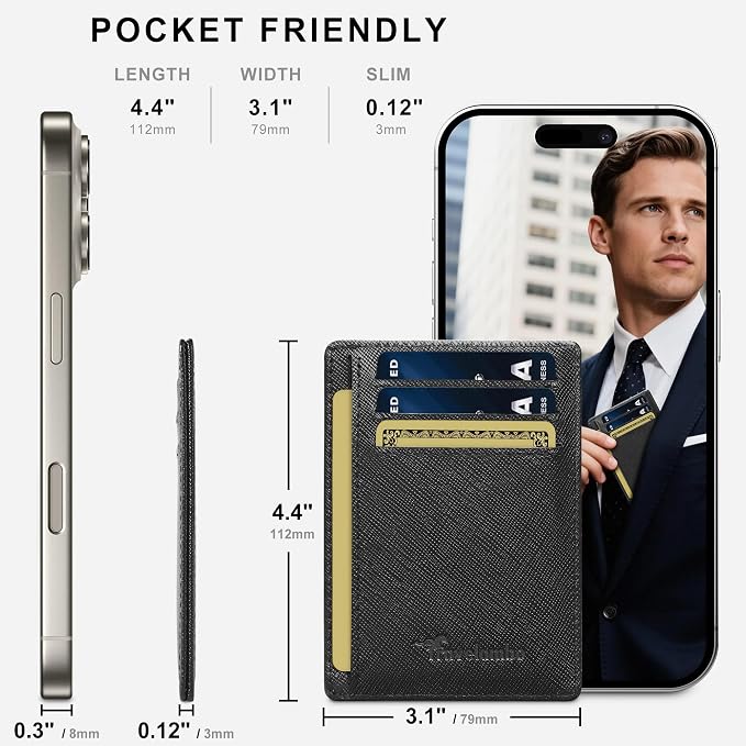 Travelambo 100% Genuine Leather Wallet for Men and Women, Slim Minimalist RFID Blocking Front Pocket Credit Card Holder with Gift Box(Cross Black) - Image 5