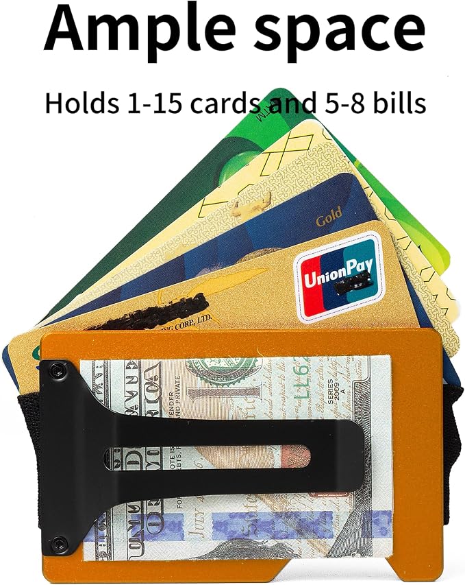 Minimalist Wallet for Men, Slim Metal RFID Blocking Wallet Credit Card Holder Money Clip & Cash Strap, Scratch-Resistant Holds 15 Cards,Ideal Gift for Men | Matte Orange - Image 3