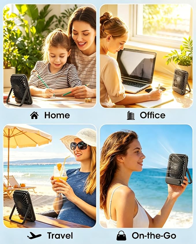 Ouddy Mode 2 Pack Small Desk Fan, Rechargeable Quiet Portable Travel Fan | 100 Wind Speeds Digital Display Black Personal Fans for Office Bedroom Home Outdoor - Image 6