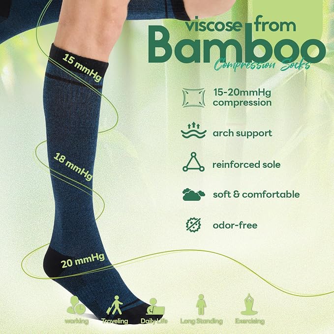 Compression Socks Women & Men, 15-20 mmHg Bamboo Viscose Knee High Soft Support for Flying Travel Daily - Image 5
