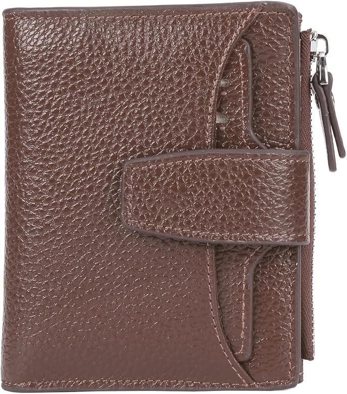 Women's RFID Blocking Leather Small Compact Bi-fold Zipper Pocket Wallet Card Case Purse with id Window by AINIMOER