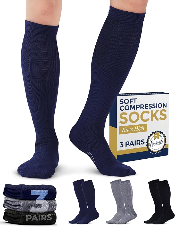 Pembrook® Light Compression Socks for Men & Women - 3 Pairs | 8-15 mmhg Compression Dress Socks for Men | Support Socks by Pembrook