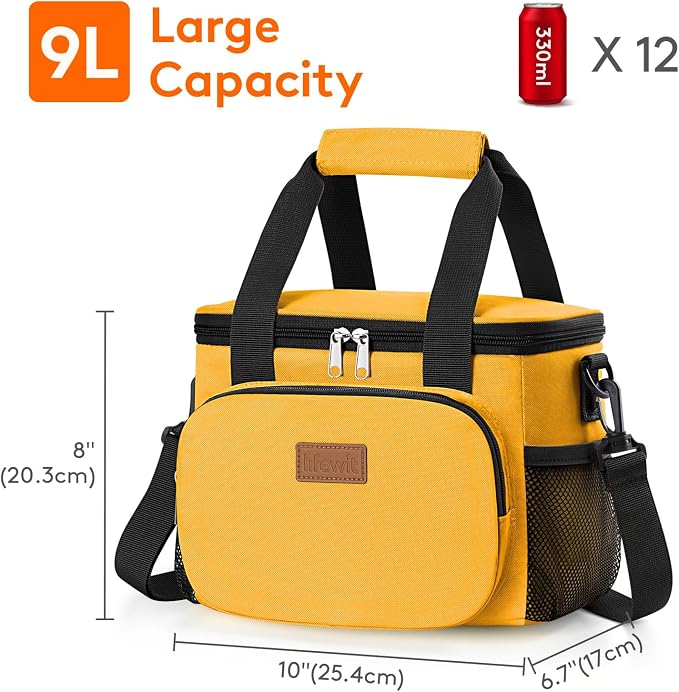 Lifewit Medium Lunch Bag, Insulated Lunch Box, Soft Cooler Cooling Tote for Adult Men Women, Orange 12-Can (9L) - Image 3