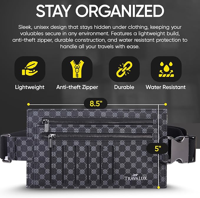 Luxury Travel Wallet – Hidden Money Belt, RFID-Blocking, Anti-Theft Passport Holder for Men & Women (Black Crest) - Image 2