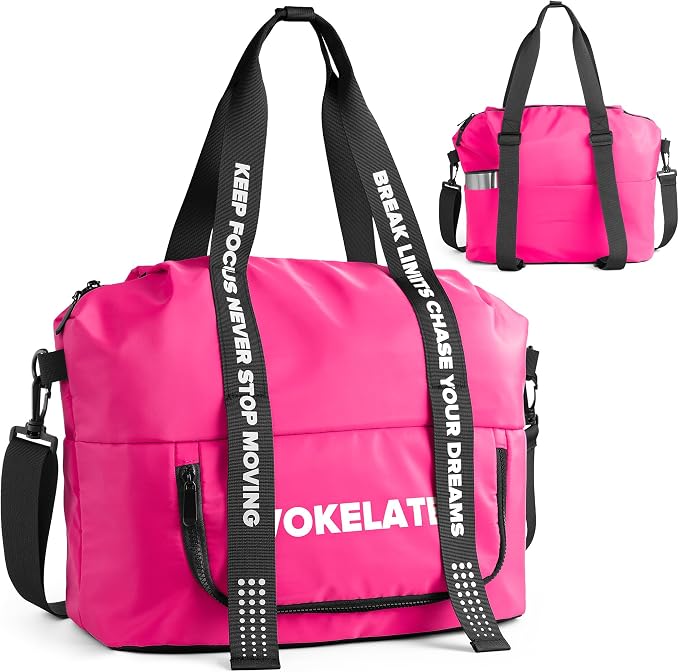 Sport Gym Bag for Women, Carry on Tote Personal Item Bag with Shoes Compartment, Travel Duffle Bag for Girl, Lightweight Overnight Luggage Bag for Travel, Airplanes, Sports - Hot Pink by Vokelater