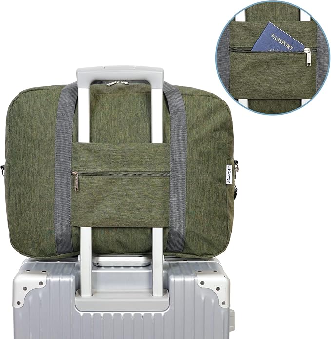 For Spirit Airlines Personal Item Bag 18x14x8 Foldable Travel Duffel Bag Tote Duffle Carry on Luggage for Women and Men 30L (Army Green (With Shoulder Strap)) - Image 5