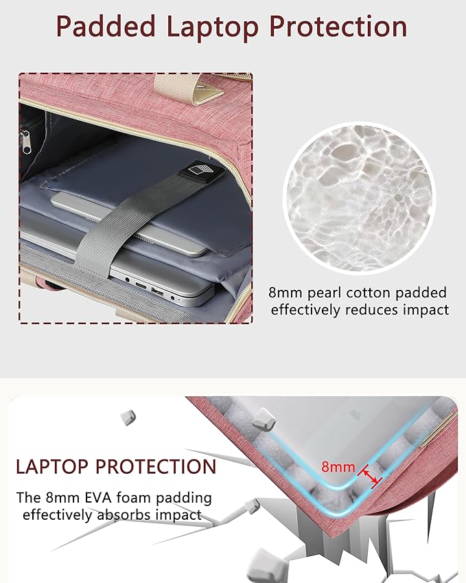 FALANKO Backpack for Women,Wide Open Work Large Student Bookbag for 15.6 Inch Laptop,Doctor Teacher Nurse College School Travel Bag,Water Resistant Laptop Bookbag Computer Back Pack Pink - Image 3