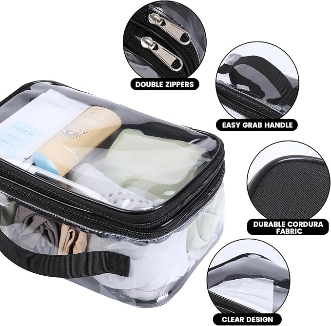 BORMELUN Large Clear travel bags for toiletries pouches carry on reusable,purse see-through plastic pvc TSA airport approved with handle (Black) - Image 6