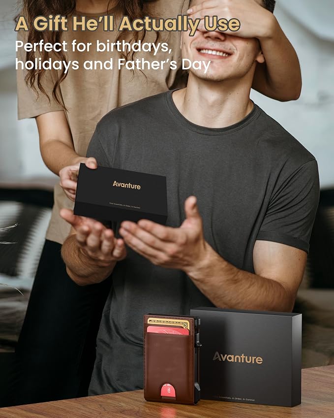 Wallet for Men Card Holder: Pop Up Card Case, Genuine Leather, Smart, RFID Blocking, Slim, Minimalist, Thin, Front Pocket - 12 Card Capacity, ID Window, Money Clip (Brown) - Image 8
