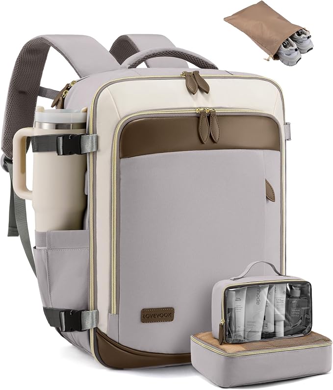 LOVEVOOK 50L Travel Backpack Carry On Airline Approved, Large Backpack with 3 Packing Cubes, TSA Travel Essentials Carry On Bag, Waterproof Weekender Overnight Luggage Daypack, Fits 18 Inch Laptop by LOVEVOOK
