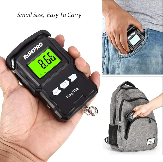 RISEPRO® 75Kg / 165Lb Digital Fish Scale with 39 Inch Ruler Electronic Luggage Balance Fishing Postal Hanging Hook Scale WHA08 - Image 6