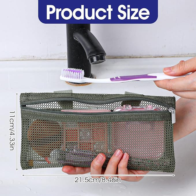 2 Pcs Toothbrush Pouch,Portable Travel Toothbrush Bag,Mesh Toothbrushes Travel Bag for Men and Women,Square Mesh Storage Bags with Zipper(Army green, Purple) - Image 2