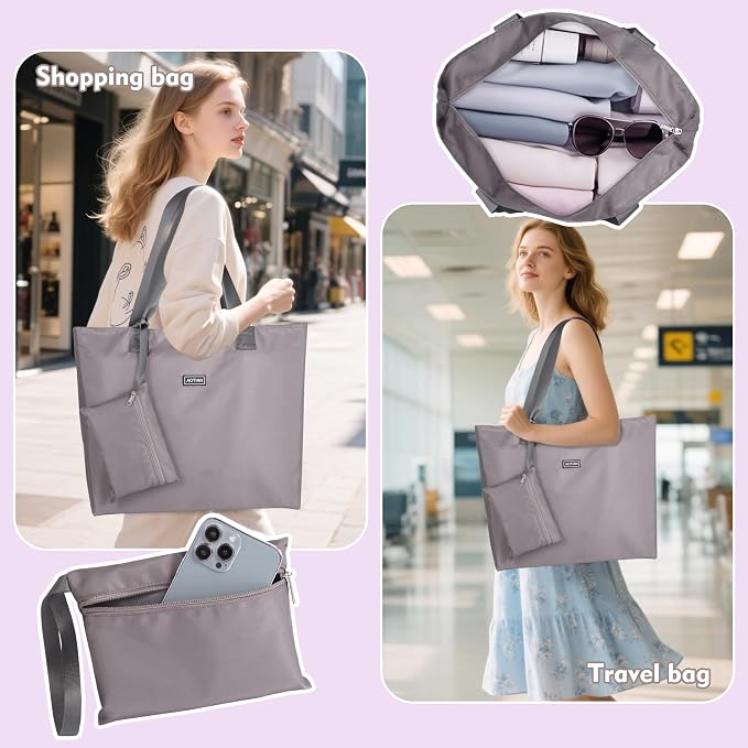 AOTIAN Reusable Grocery Bag, Foldable Shopping Tote Bag with Zipper Closure | Holds up to 50 lbs, Doubles as a phone pouch, Durable & tear-resistant. For travel, gym, beach & daily use, Machine washable - Image 2