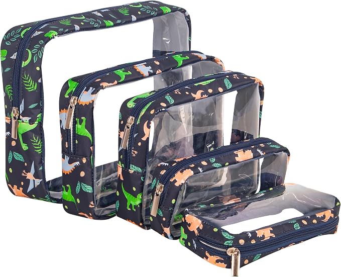 Remobia Hicol TSA Approved 5-Piece Diaper Bag Organizer Pouch Set Clear Waterproof TPU Kids Toiletry Storage Set Travel Packing Clutch Cube Bags for Baby Nursing(Dinosour) by Remobia+Hicol