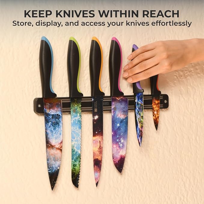 CHEF'S VISION Black Magnetic Knife Holder for Wall, 13" Kitchen Knife Rack | Knife Magnetic Strip with a Slim Magnetic Bar, Continuous Full-Surface Hold Keeps Knives Secure Without Slipping or Shifting - Image 5