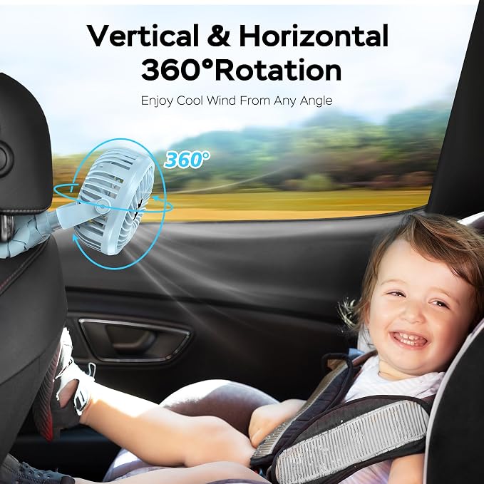 COMLIFE Baby Stroller Fan With Light, Rechargeable Battery Operated, Max 10Hrs Cooling, 3 Speeds, 360° Rotate USB Desk Fan, Flexible Tripod Clip On Fan for Stroller Car Seat Crib Treadmill Golf Cart - Image 5