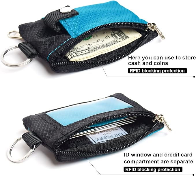 CHENSPRX Minimalist RFID Blocking Small Wallet with ID Window,WaterResistant Zip Id Case Wallet with Lanyard Keychain for Cards,Cash,Travel,Women,Men - Image 3