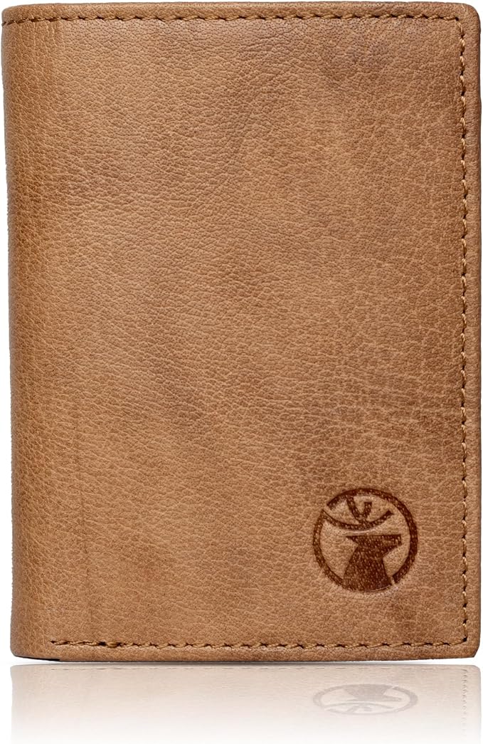 Anti-Theft Top Grain Leather RFID Card Holder Cum Minimalist Wallet for Men's and Women's (Tan) - Image 2