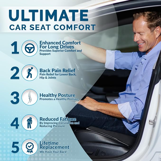 ComfiLife Car Seat Cushion – Premium Wedge Memory Foam Car Cushions for Driving – Seat Cushion for Car – Back & Sciatica Pain Relief for Long Drives – Comfort for Driver, Office, Truck Seat (Beige) - Image 2
