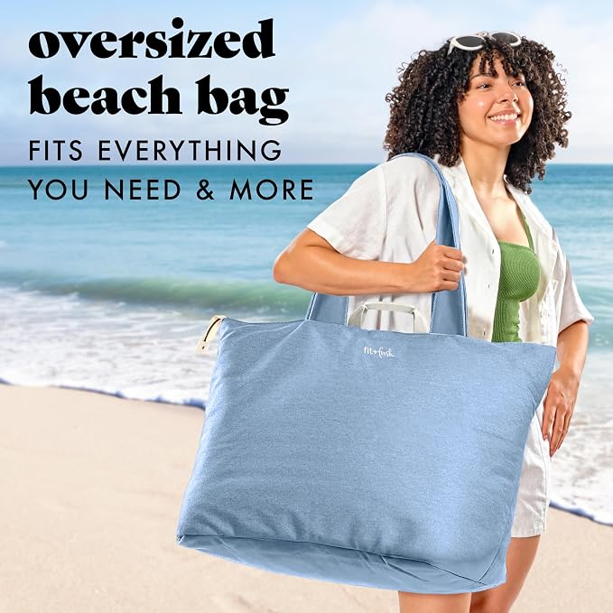 Fit & Fresh All The Things XL Beach Bag for Women, Oversized Travel Tote | Zip Closure, 3 Interior Pockets, 1 Large Zip Pocket, Dual Carry Handles, Canvas Weekender - Pool, College, Laundry, Groceries - Image 2