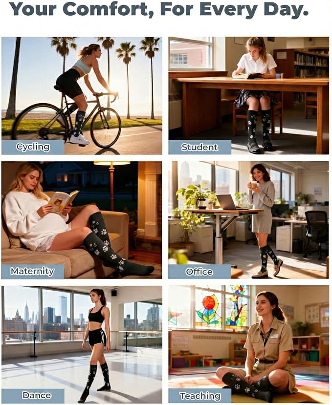 Compression Socks for Women 15-20 mmHg, Viscose from Bamboo, 3-Pair Knee High for Flying, Work & All-Day Comfort - Image 6
