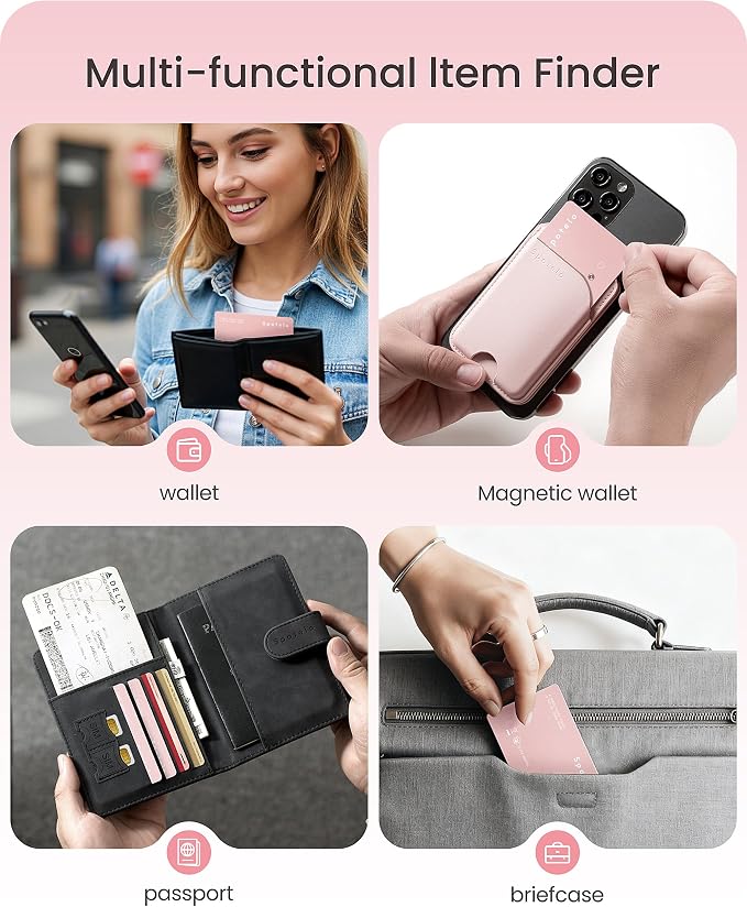 [ Apple Mfi Certified ] Wallet Tracker Card Works with Apple find My(iOS Only) Tracking Card, Rechargrable Smart Tracker, 1.7mm IP68 Waterproof Item Locator for Luggage, Passport, Bags-Pink - Image 7