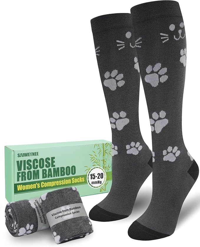 Compression Socks for Women 15-20 mmHg, Viscose from Bamboo, 3-Pair Knee High for Flying, Work & All-Day Comfort by SAIWEYNEE