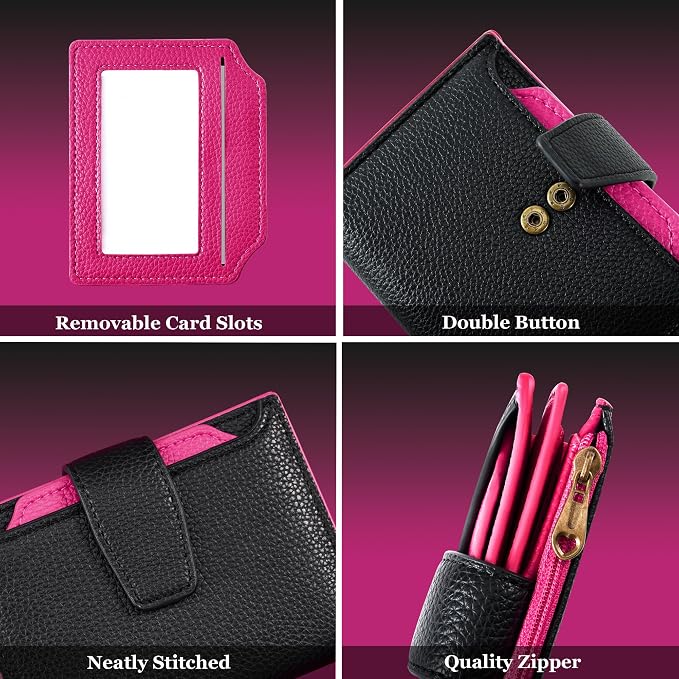 Small Wallet Women RFID Blocking Soft Leather Bifold Compact Card Holder Wallet for Women with Zipper Coin Pocket 4 ID Window - Image 4