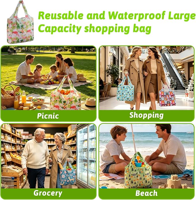 Reusable Grocery Shopping Bags 6|10 Pack, Foldable Tote Bags, Machine Washable Nylon Shopping Totes for Groceries - Image 2