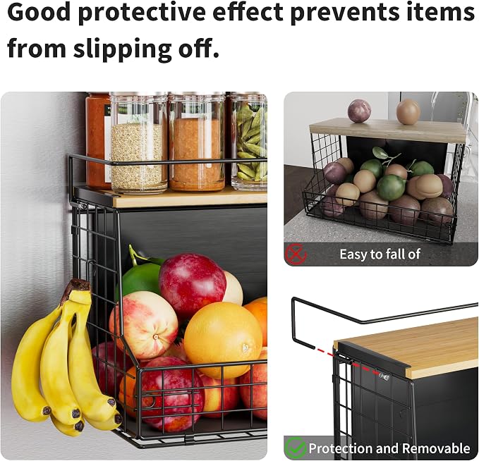TIDIIABODE Magnetic Shelf for Fridge 2 Pack, Large Container Magnetic Spice Rack for Refrigerator, Fruit Potato and Onion Storage Bins, Magnetic Basket with Wood Lid, Kitchen Counter, Cabinet - Image 3