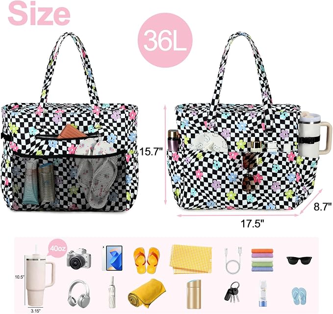 Bluboon Beach Bags for Women, Large Waterproof Tote Bag With Wet Compartment for Pool Weekender Travel Gym - Image 7