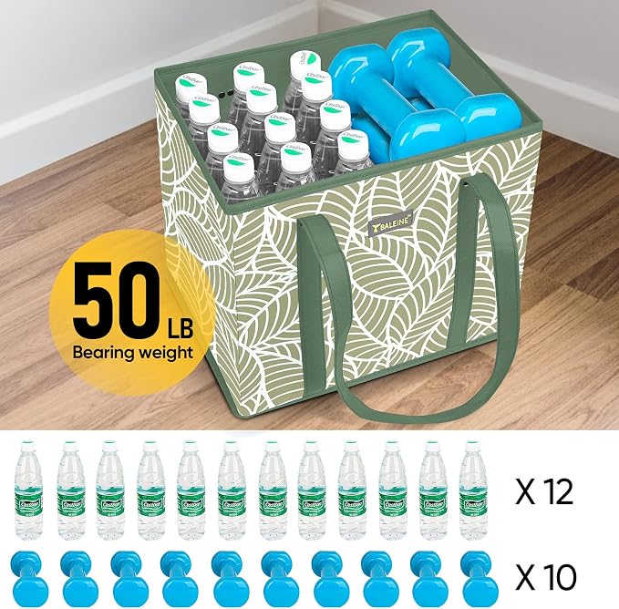 BALEINE 6PK Reusable Grocery Bags, Heavy Duty Shopping Tote Bag | 12'' Long Handles, Reinforced Bottom Keeps Upright, Fold Flat Storage, Water-Resistant Shopping Bag, Multiple Color Options - Image 5