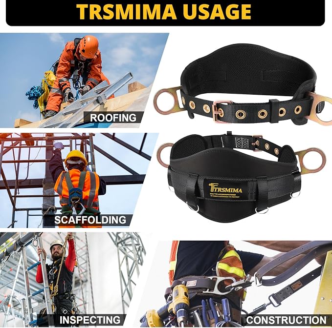TRSMIMA Safety Harness Climbing Belt - Black Body Fall Protection Men Roof Tree Work Waist-Tongue Buckle Pad D-Ring - Image 6
