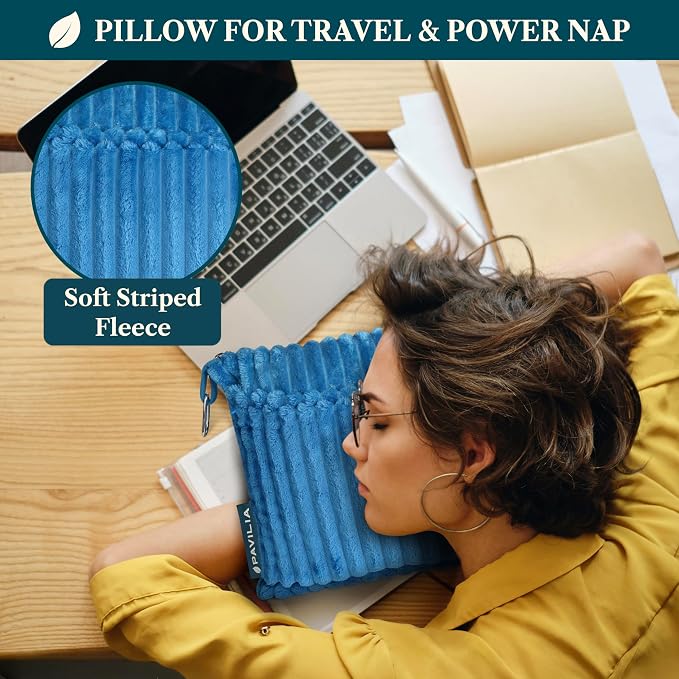 PAVILIA Travel Blanket and Pillow, Soft Ribbed Fleece Airplane, Teal Blue | 65x40, Compact Packable Plane Throw with Bag, Luggage Strap and Back Pocket, Cozy Flight Essentials Travelers Camping Gift - Image 5