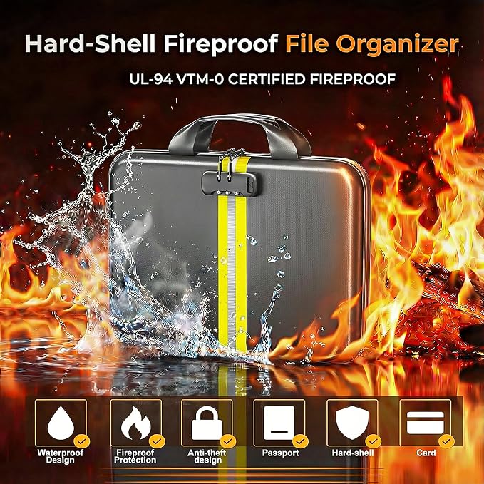 Fireproof Document Organizer with Lock, Rigid EVA File Box with 13-Pocket Accordion Folder for Important Documents & Tablets under 11", Lightweight Safe Storage for Home, Office & Travel (Small Size) - Image 2