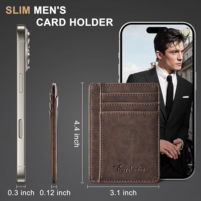 Travelambo Slim Wallet Front Pocket Minimalist Leather RFID Blocking Medium Size - Image 5