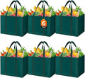 WISELIFE Reusable Grocery Bags, Foldable, Lasting Use, 35L, 6 Pack, Green | Large Shopping Bags with Reinforced Stitching, Water-Resistant Grocery Totes for Kitchen, Market, Car Trunk, Picnic by WiseLife