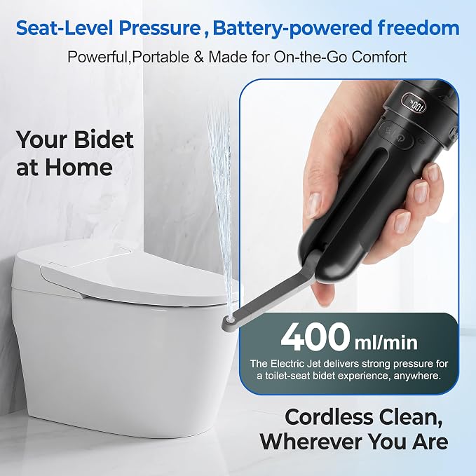 Electric Portable Bidet – Rechargeable Travel Bidet for Women Postpartum Care & Personal Hygiene | 3 Pressure Modes for Home Travel & Camping, Black - Image 3