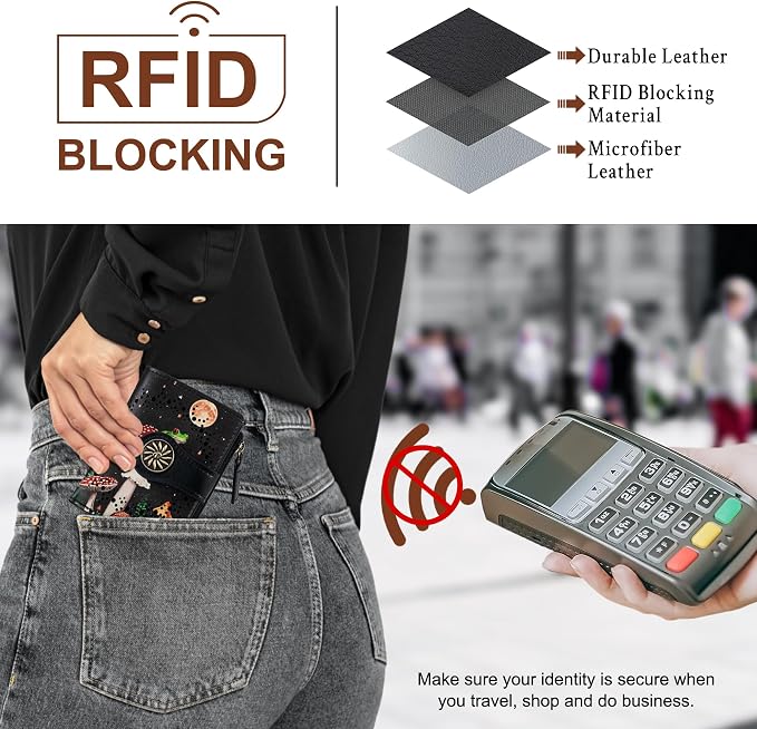 Tipmile Small Wallet Women Bifold RFID Blocking Card Holder Leather Wallets with Zipper Coin Pocket, Black & Red - Image 3