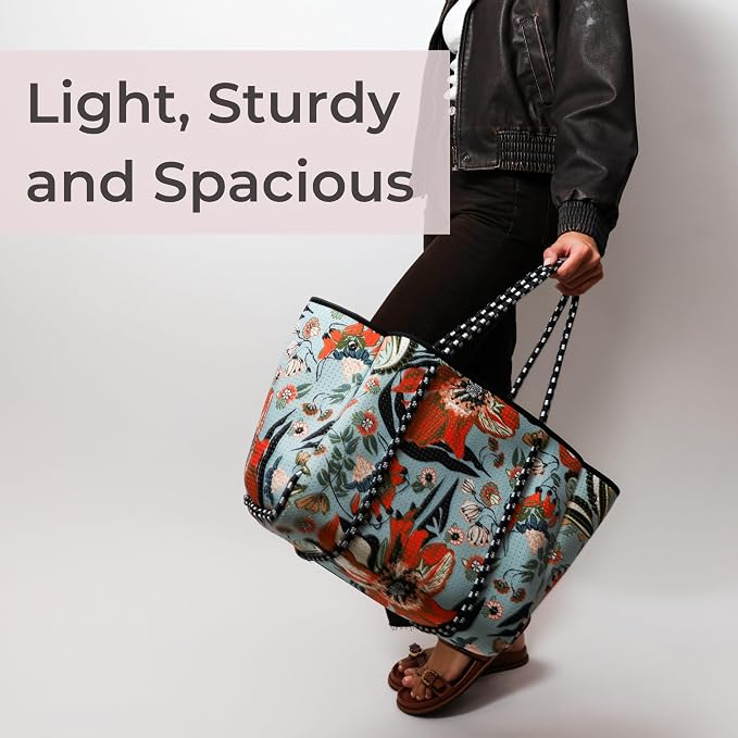 POPUPS Large Neoprene Tote Bag for Women - Everyday Designer Handbag for Travel Work and Beach with Pockets and Zipper Pouch - Image 7