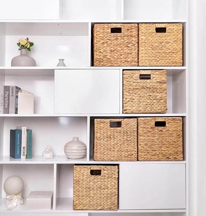 M4DECOR Storage Cube 10.5 x 10.5in, Wicker Storage Baskets for Shelves, Water Hyacinth Storage Baskets, Square Wicker Storage Basket (2 Packs 10.5in) - Image 8